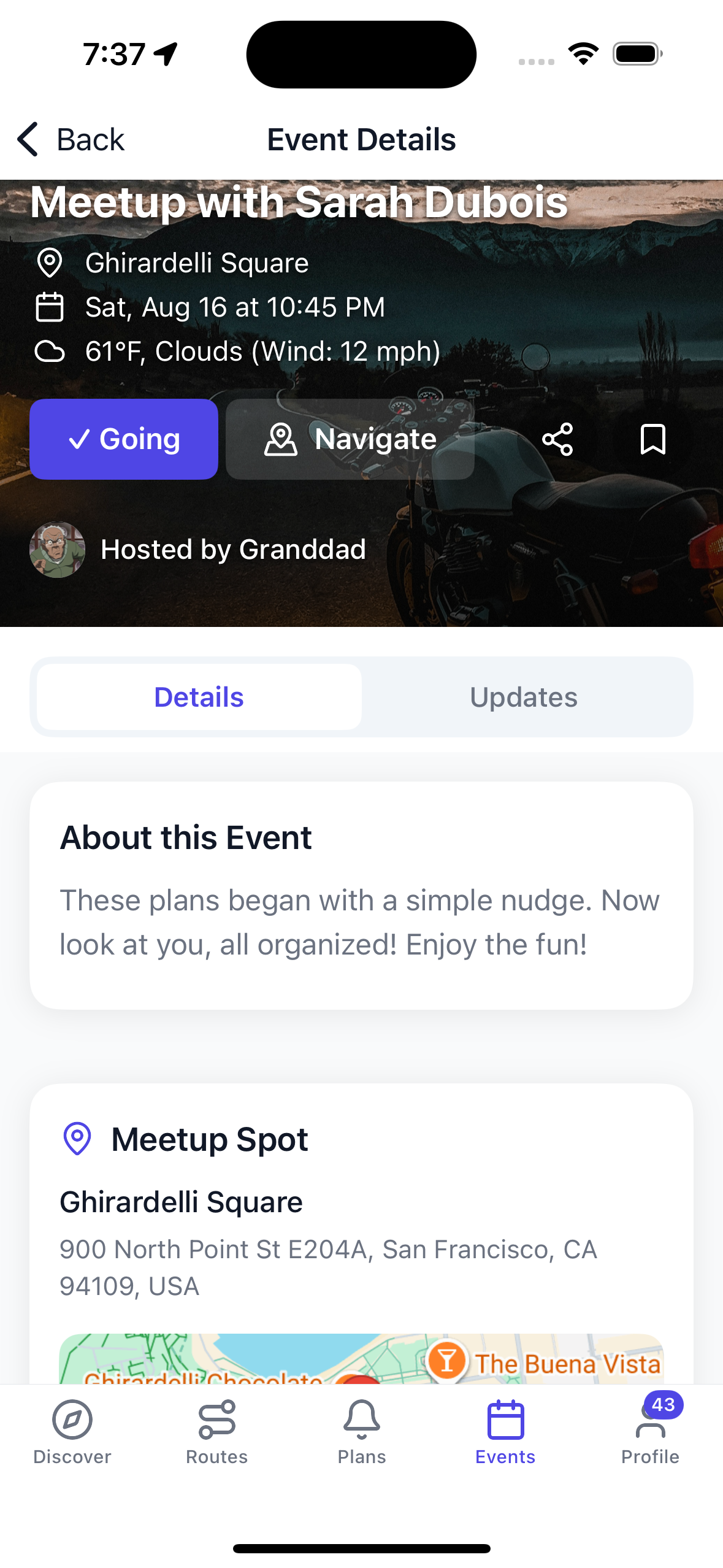 Event detail screen